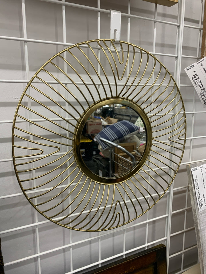 HEAVY DISTRESSED METAL GOLD FRAME MIRROR.