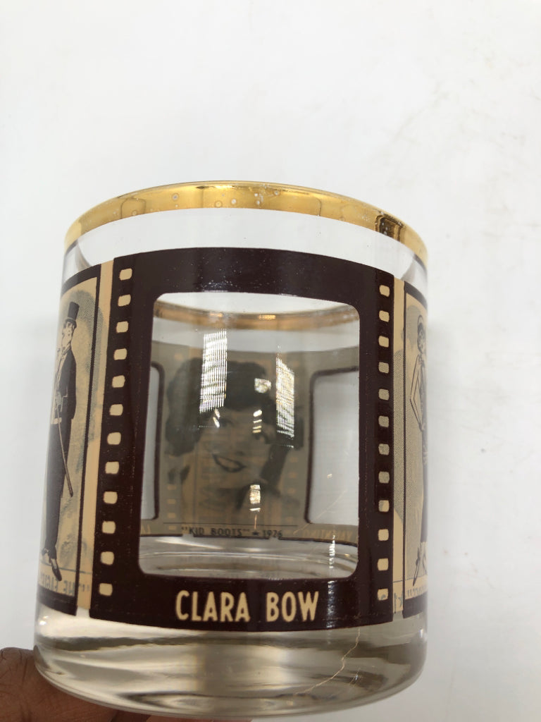 4 "ROARING TWENTIES" SILENT MOVIE STAR LOWBALL WHISKEY GLASSES.