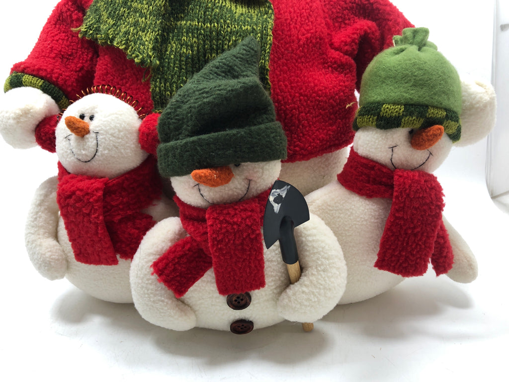 SNOWMAN IN RED SWEATER W/THREE SMALLER SNOWMAN.