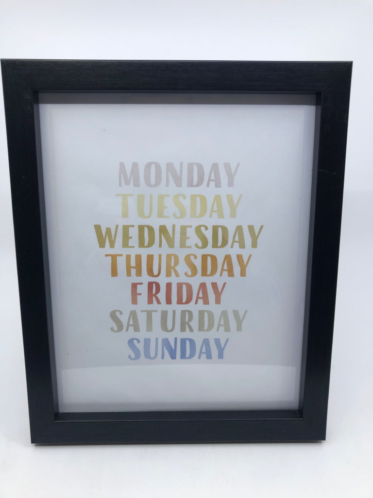 DAYS OF THE WEEK WATERCOLOR FRAMED PRINT.