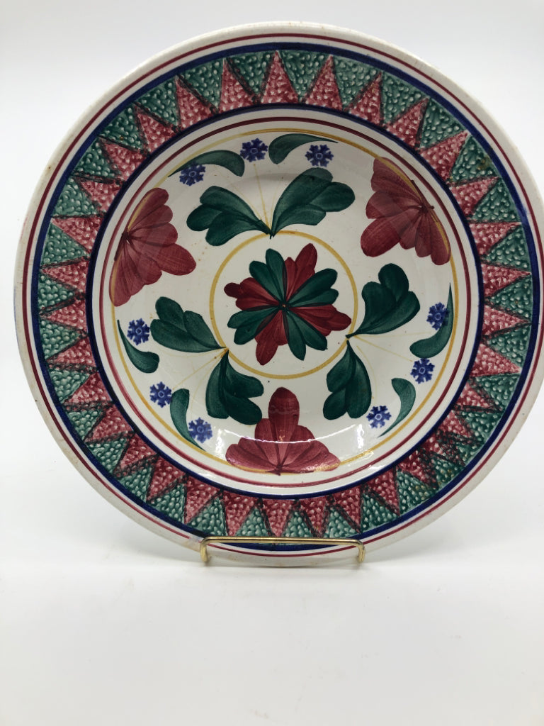 VTG RED AND GREEN PAINTED SERVING BOWL-BELGIUM.