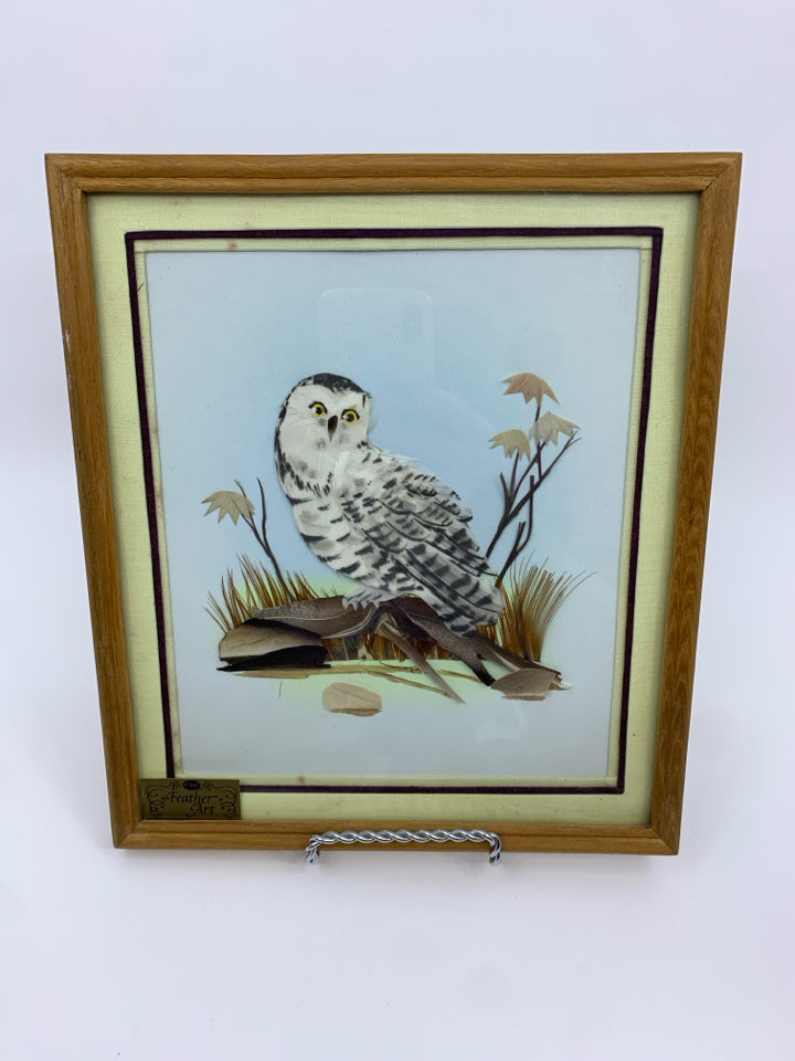 FRAMED OWL FEATHER ART.