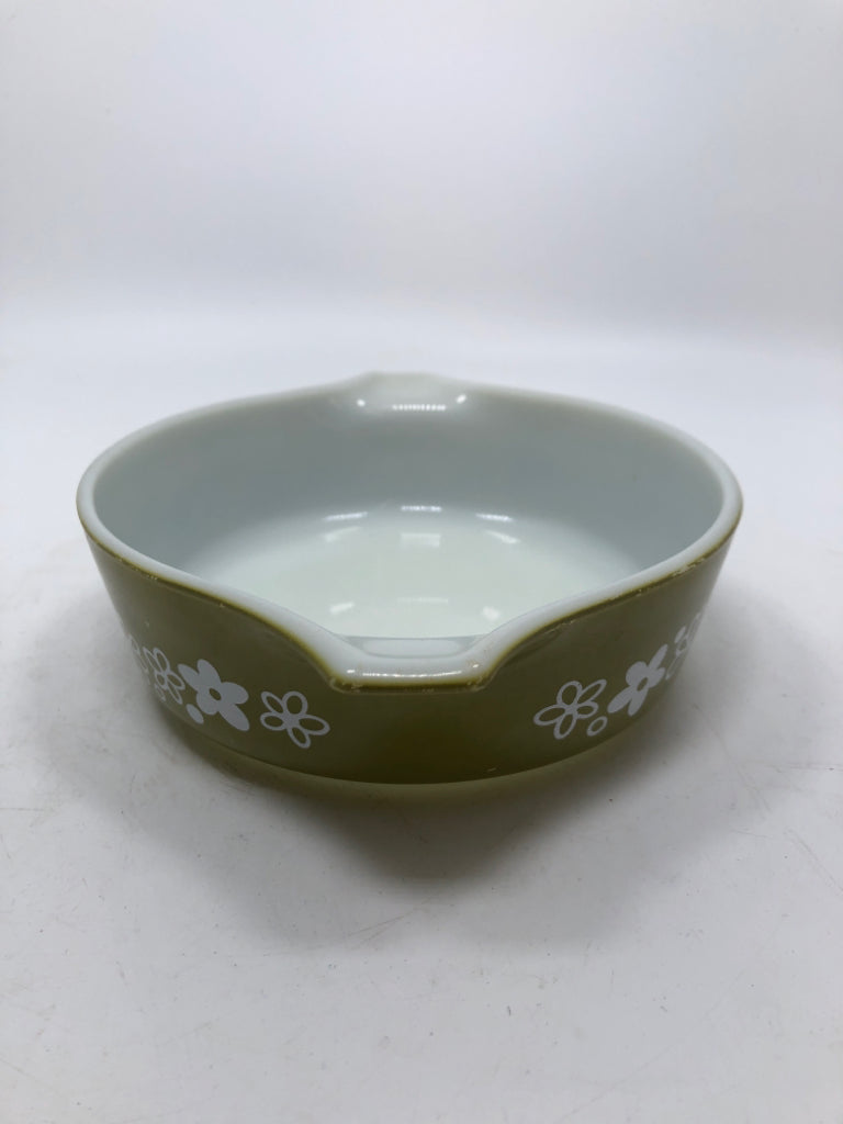 GREEN SPRING BLOSSOM PYREX DISH.