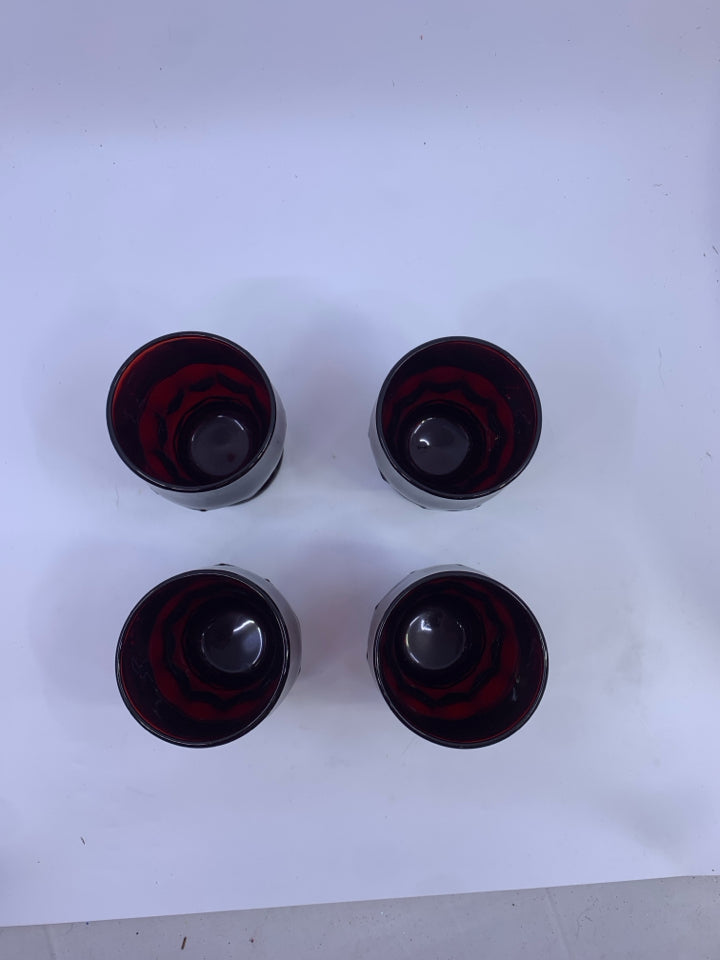 4 VTG SHORT AVON CRANBERRY WATER GLASSES.