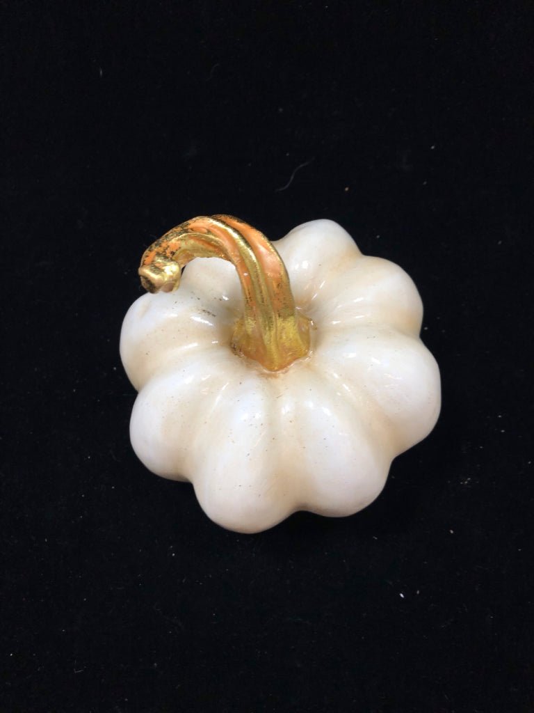 WHITE RESIN PUMPKIN W/GOLD STEM.