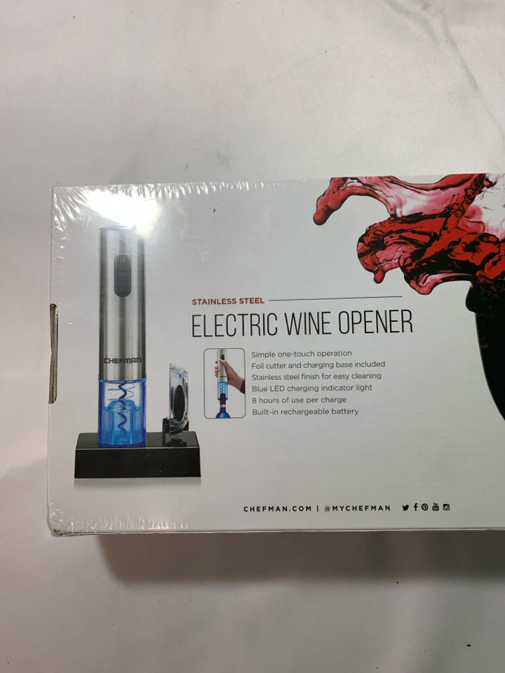 NIB STAINLESS STEEL ELECTRIC WINE OPENER-CHEFMAN