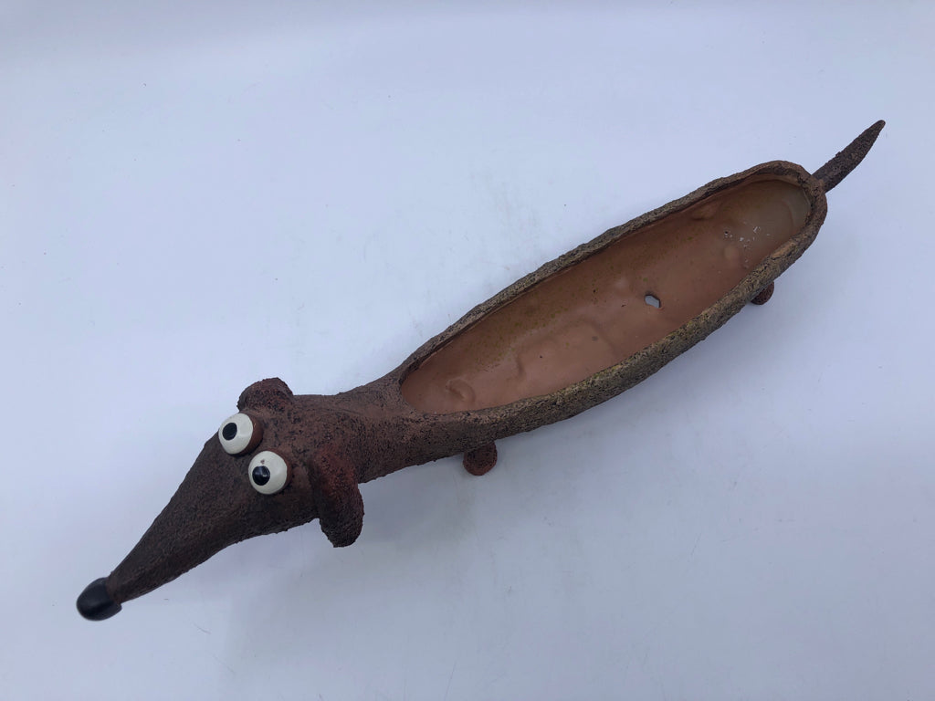 BROWN WEINER DOG PLANTER.