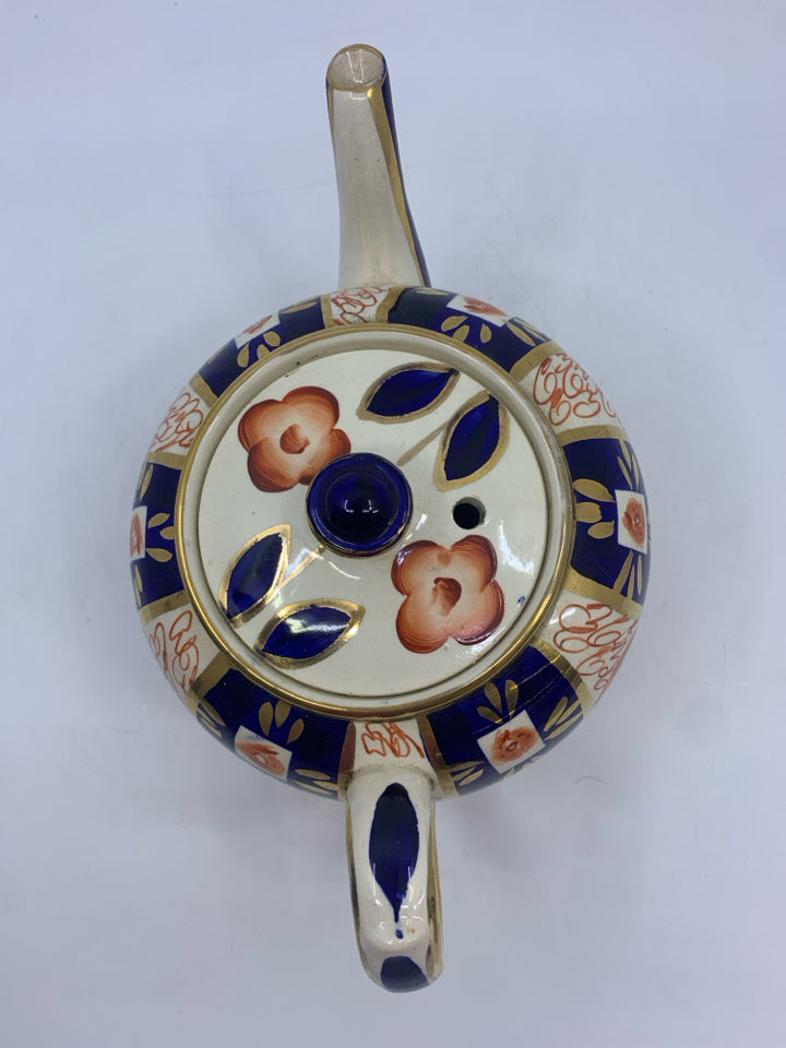 VTG GOLD/NAVY SUDLOWS  BURSLEM ENGLAND TEAPOT.