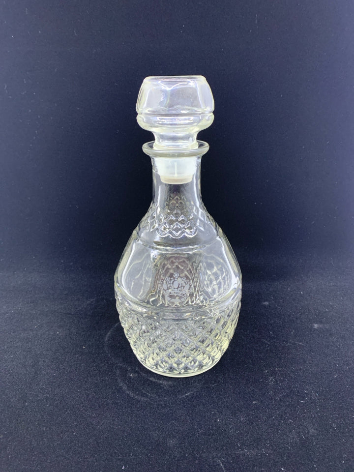 GLASS DECANTER W ETCHED CROWN.