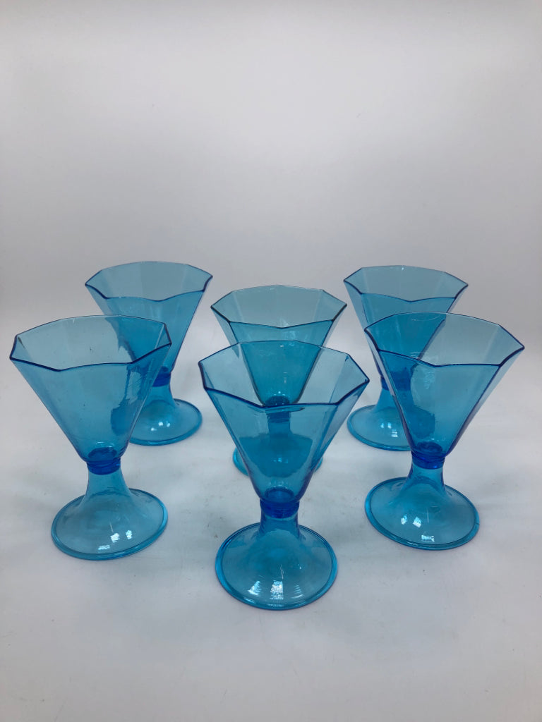6PC BLUE OCTAGON SUNDAE/ COCKTAIL GLASSES.
