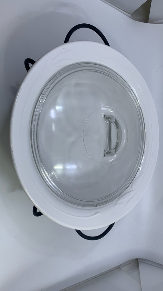 ROUND WHITE SERVER IN STAND.