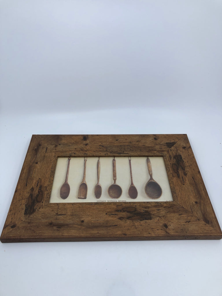 ANTIQUE WOODEN SPOONS IN WOOD FRAME.