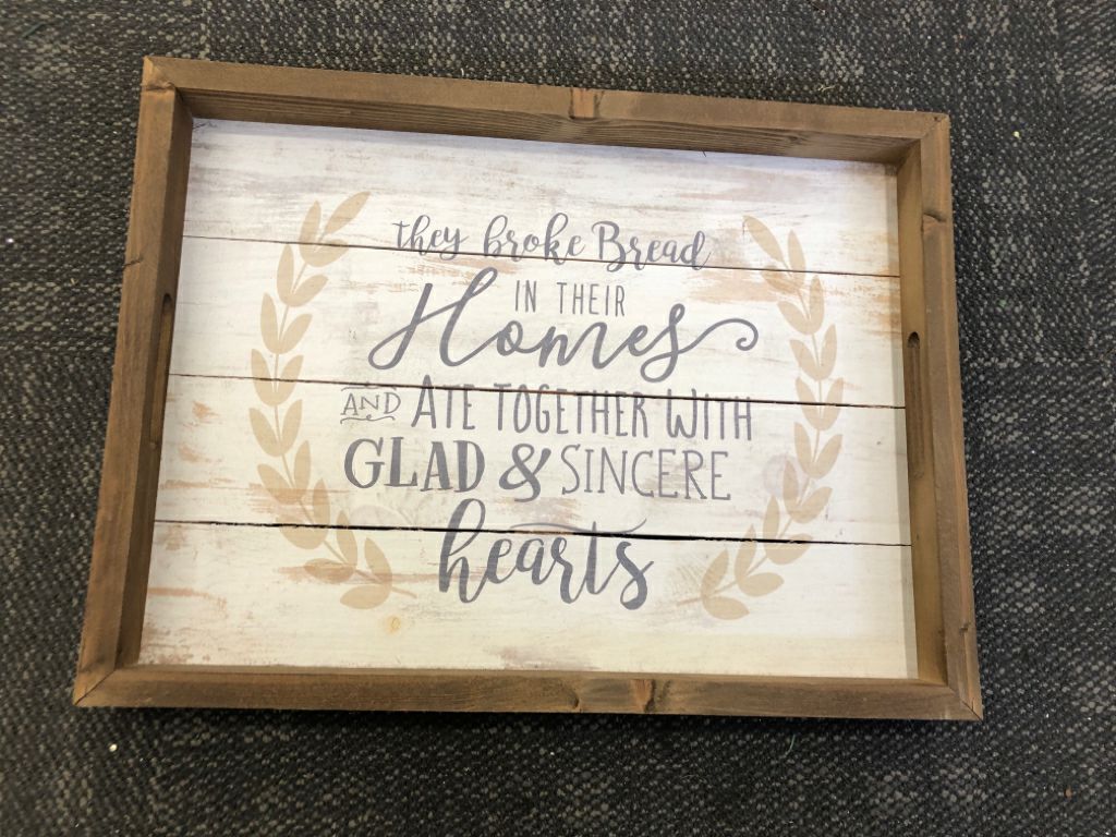 WHITE DISTRESSED THEY BROKE BREAD TRAY.