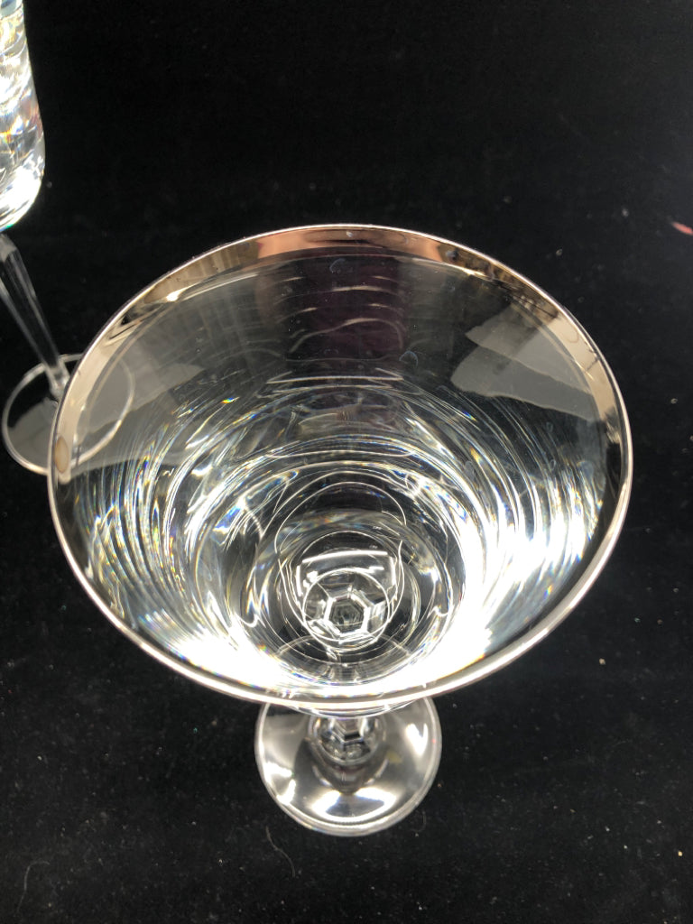 6 WINE GLASSES W SILVER RIM.