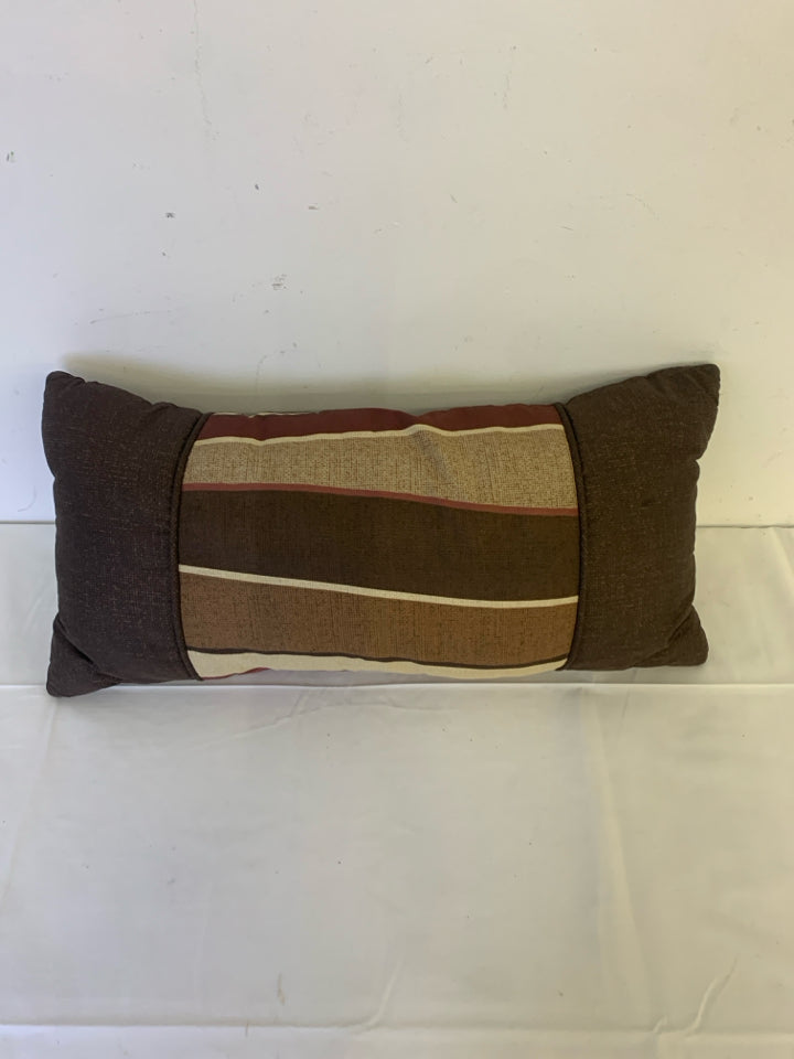 BROWN,CREAM,MAROON STRIPE LONG THROW PILLOW.