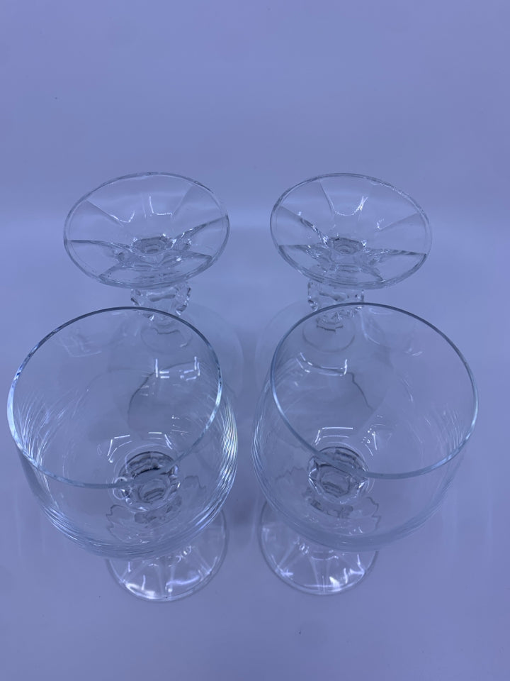 4 SHORT STEMMED WINE GLASSES.