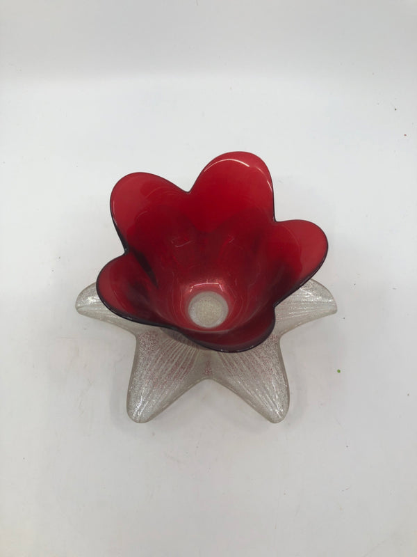 RED GLITTER TULIP CANDLE HOLDER.