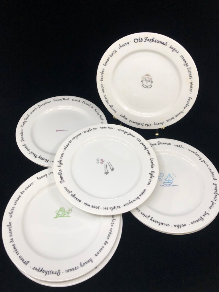 8PC COCKTAIL RECIPES APPETIZER PLATES.