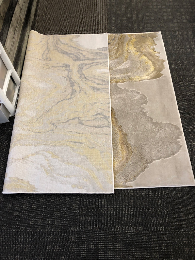 GREY W/ GOLD MARBLE AREA RUG - FEIZY AURA.