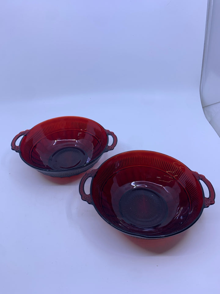 2 RED CRANBERRY GLASS BOWLS.