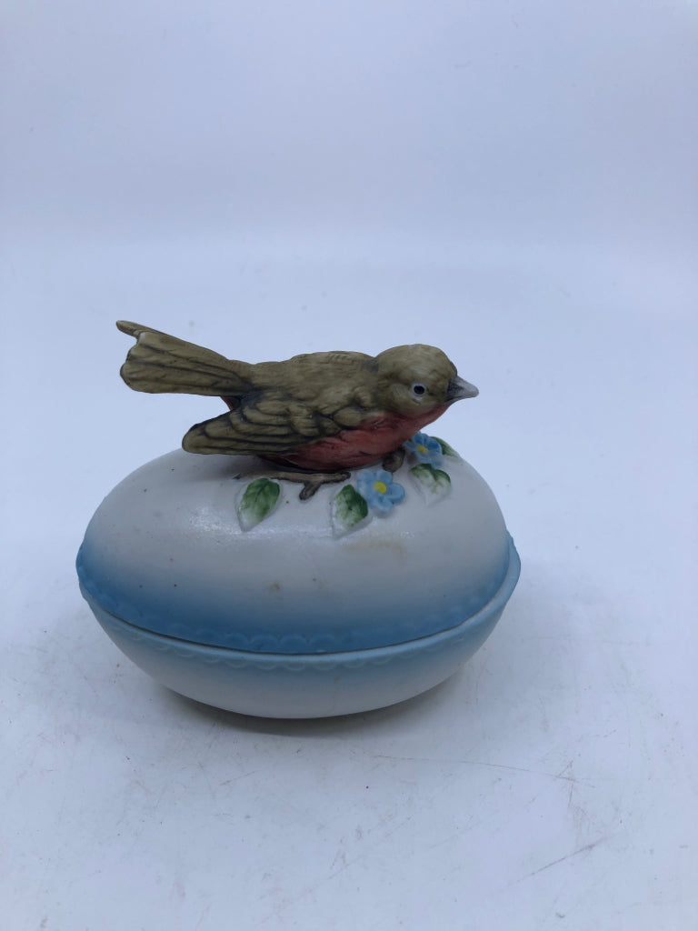 VTG CERAMIC BROWN BIRD EGG TRINKET HOLDER.