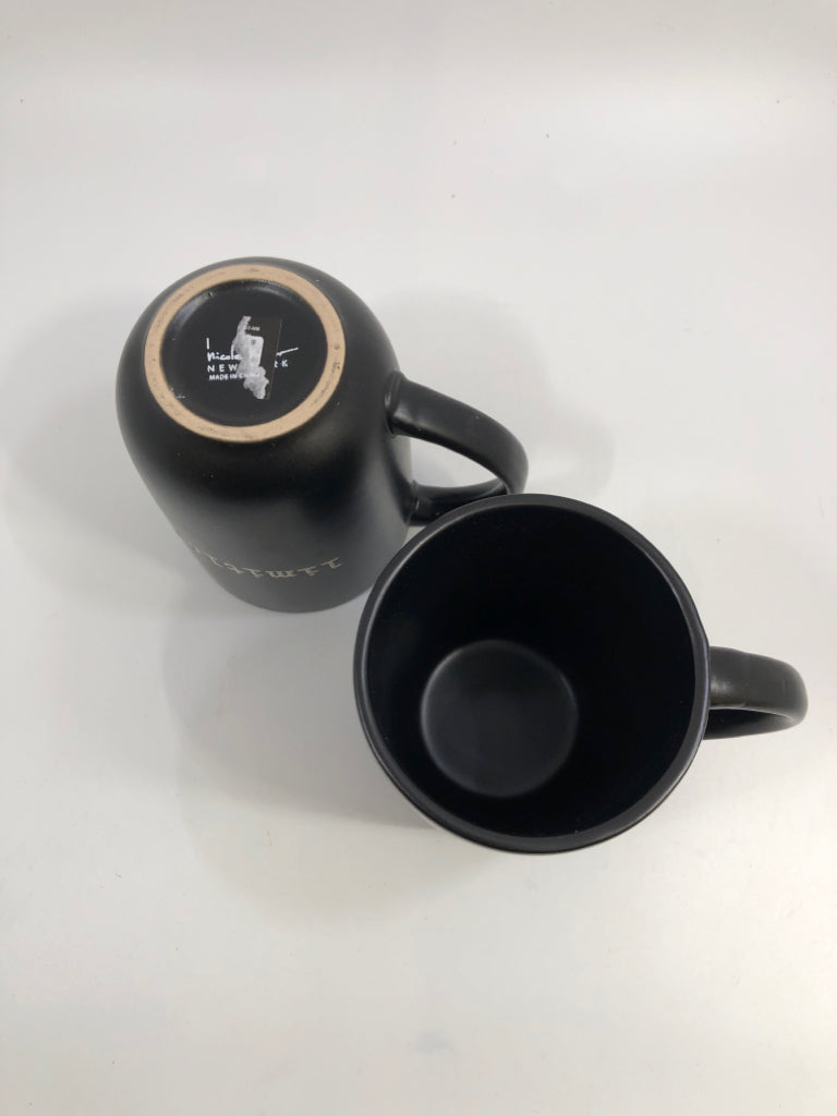 2 BLACK LIMITLESS COFFEE MUGS.