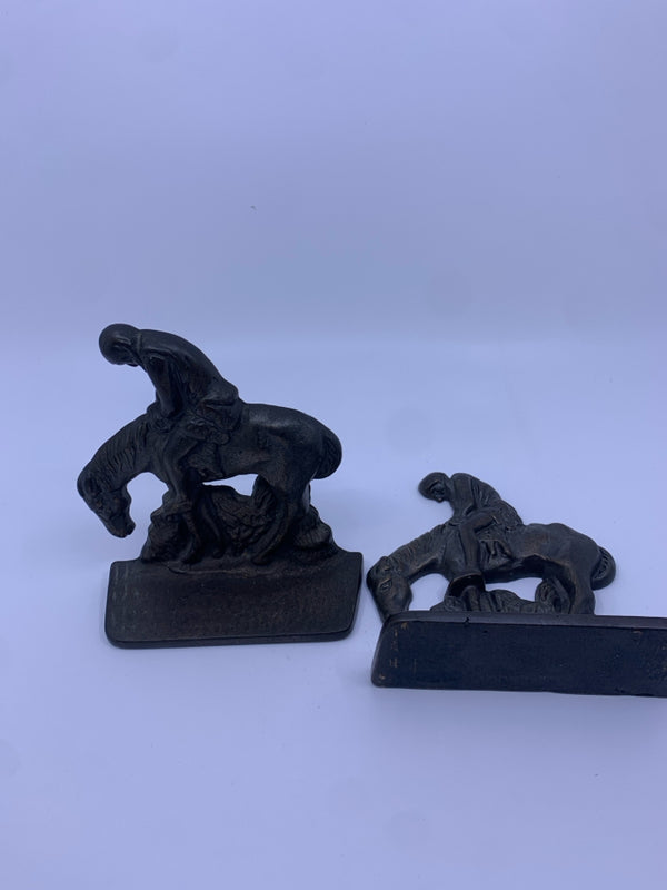 2 PC METAL BOOK ENDS W/ NATIVE AMERICAN ON HORSE.