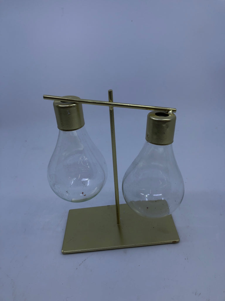 LIGHTBULB AND GOLD GLASS BUD VASE.