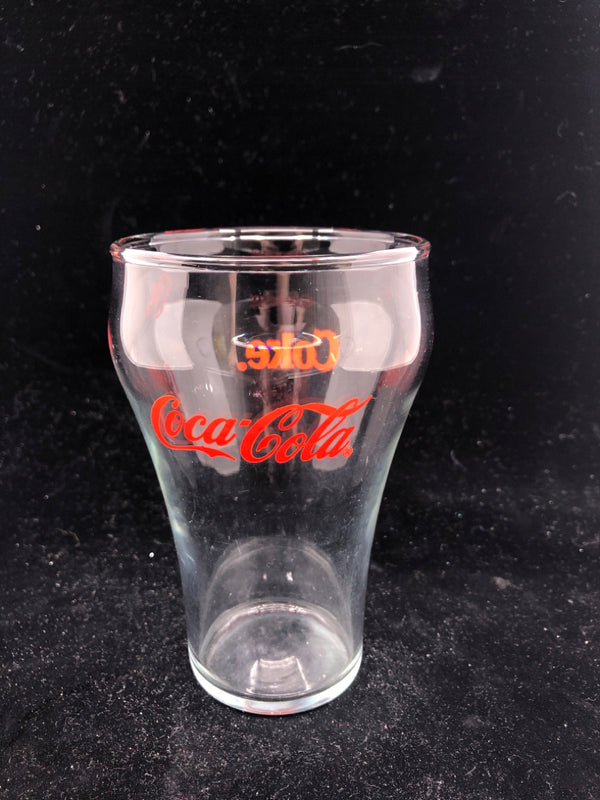 4 RED COKE GLASSES.