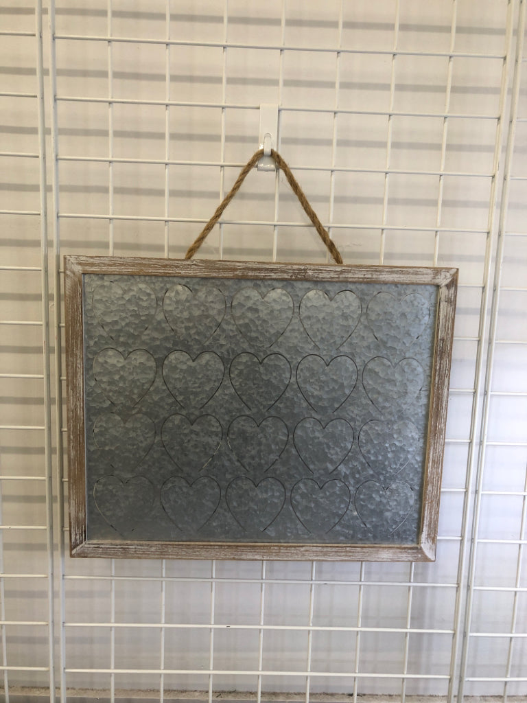 METAL HEARTS IN FRAME W/DISTRESSED FRAME.