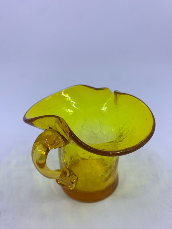 RUFFLE EDGE YELLOW CRACKLE VASE.