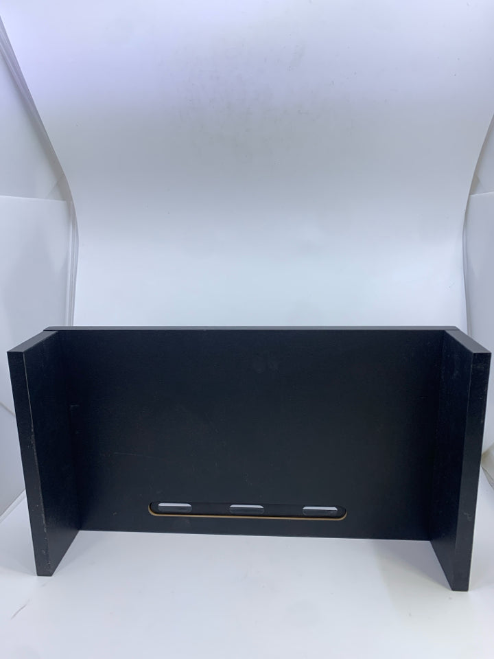 BLACK COMPUTER RISER W/CORD SLOTS.