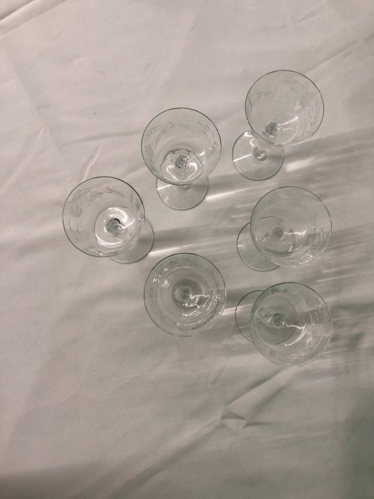 6 SMALL ETCHED PRINCESS HOUSE TALL STEM GLASSES.