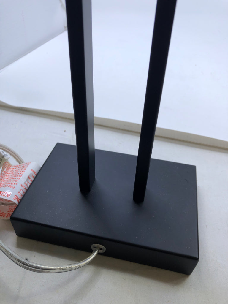BLACK SQUARE AND WHITE SHADE LAMP.