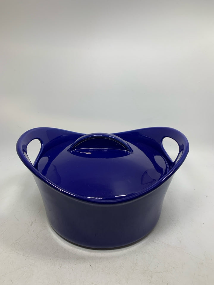 CIRCLE COBALT BLUE COVER DISH W/ HANDLES.