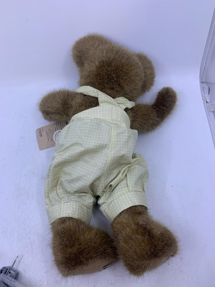 LIGHT BROWN BEAR W/ GREEN OVERALLS BOYDS BEAR.