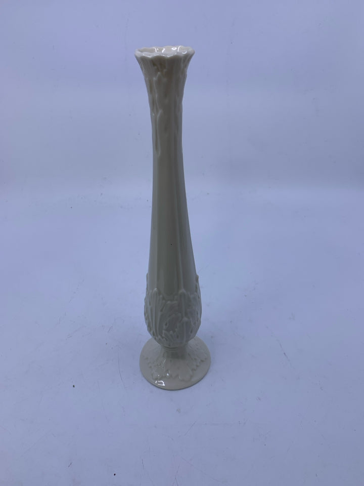 FOOTED TALL VASE W/ EMBOSSED LEAVE DESIGN.