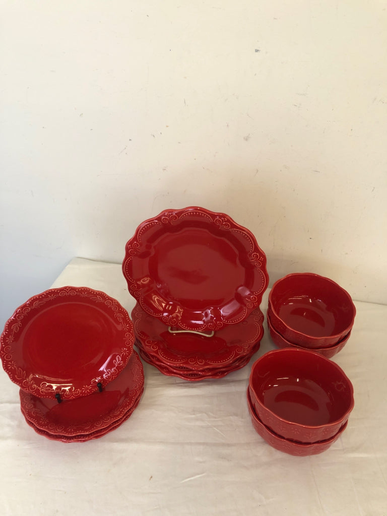 12 PC EMBOSSED DISH SET- SVC 4.