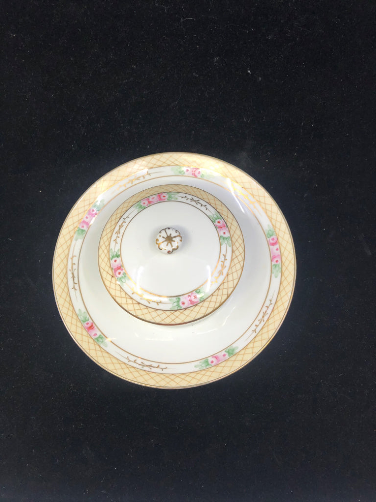 VTG YELLOW W ROSE BOWL + PLATE SERVER.