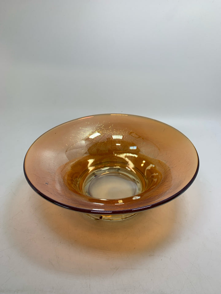 VTG MARIGOLD GLASS FOOTED SERVING BOWL.