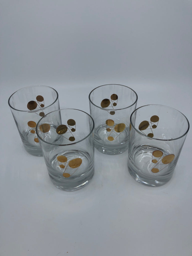 4 VTG HEAVY BOTTOM GOLD ACCENT SHORT GLASSES.