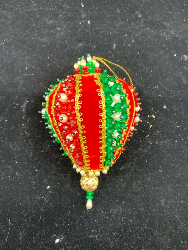 VTG RED AND GREEN ORNAMENT.