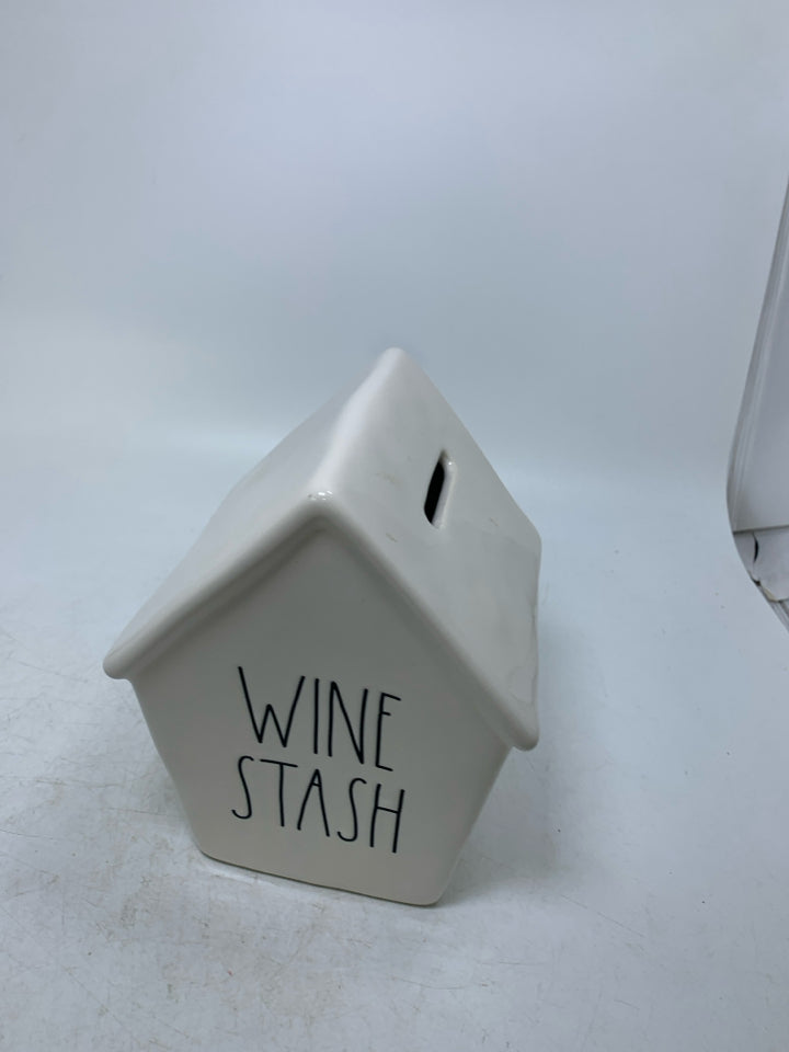 "WINE STASH" CERAMIC BIRDHOUSE COIN BANK.