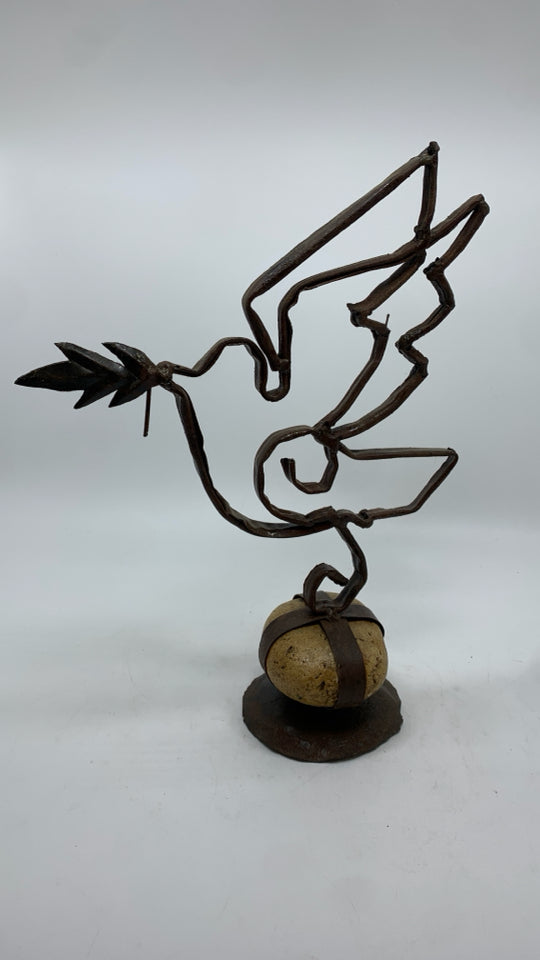 ROCK & BIRD METAL SCULPTURE.