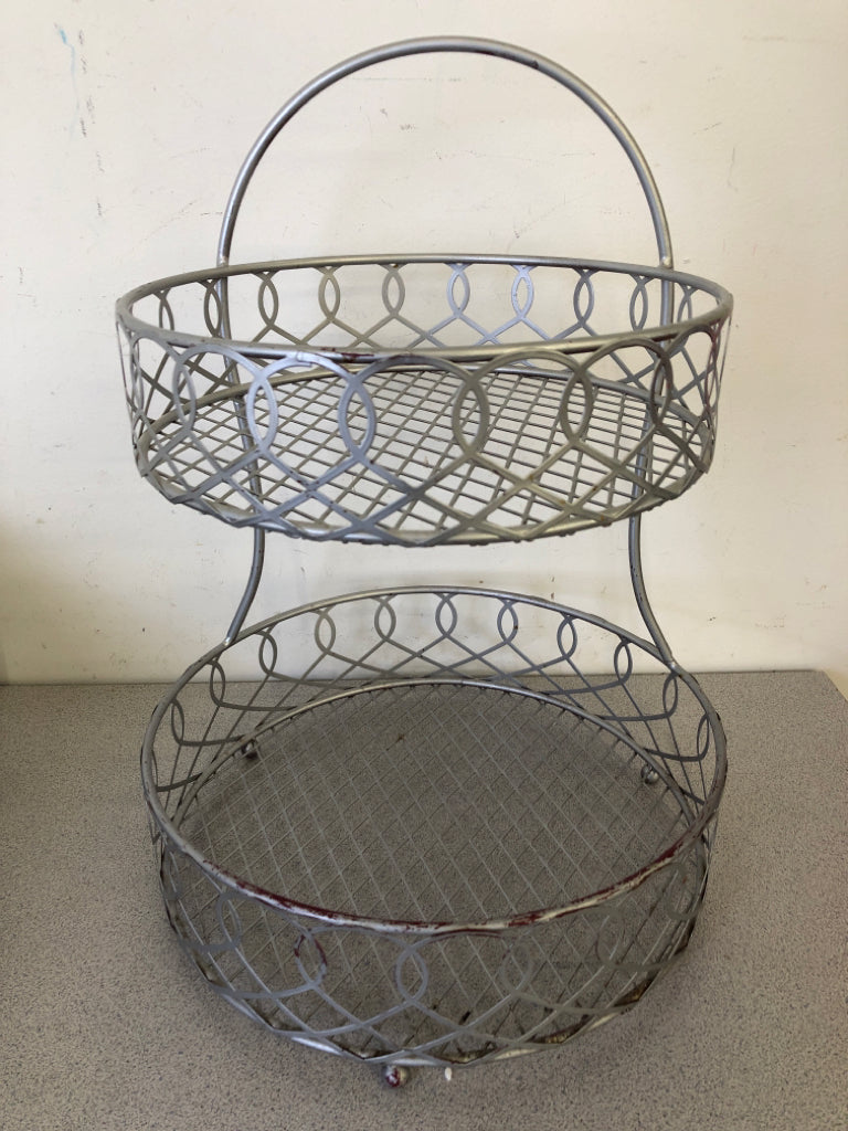 GREY WIRE 2 TIER SHELF ORGANIZER W/HANDLE.