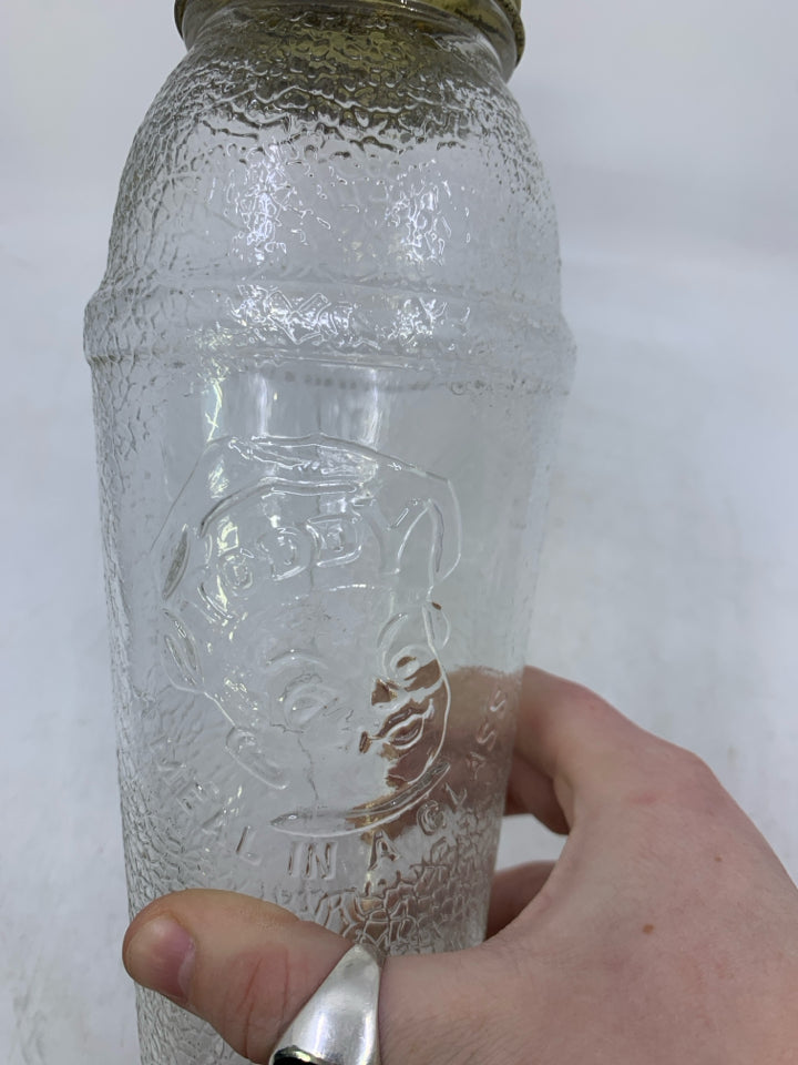 VTG GLASS A MEAL IN A BOTTLE EMPTY W/ LID.
