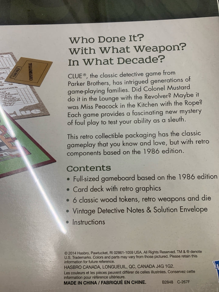NIB CLUE RETRO BOARD GAME.