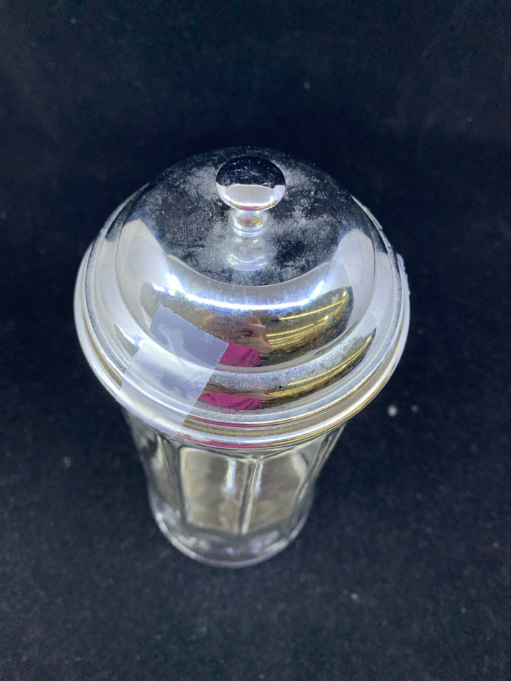 GLASS HAIR COMB CLEANER W/ METAL TOP+INSERT.