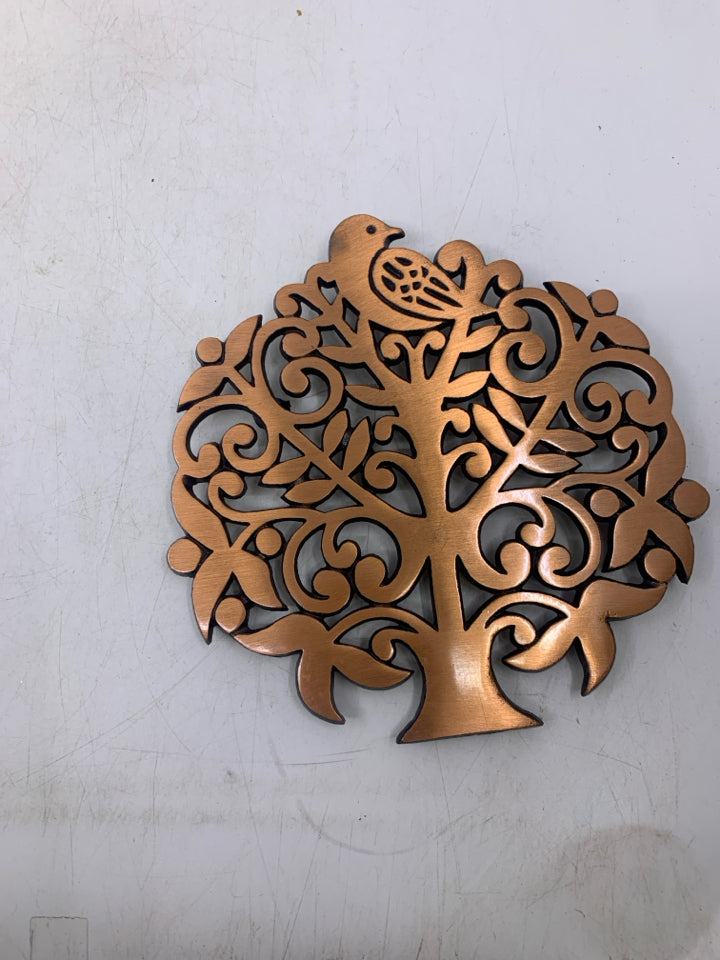 METAL COPPER COLORED TREE W/ BIRD.