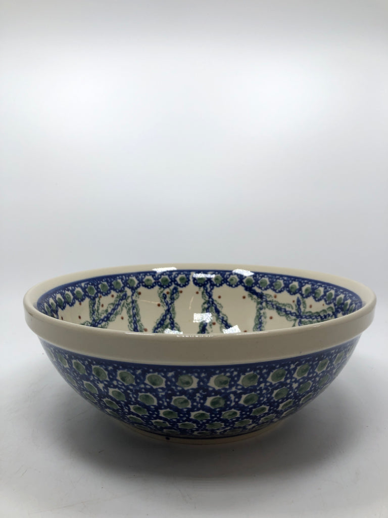 BLUE/GREEN POLISH POTTERY SERVING BOWL.